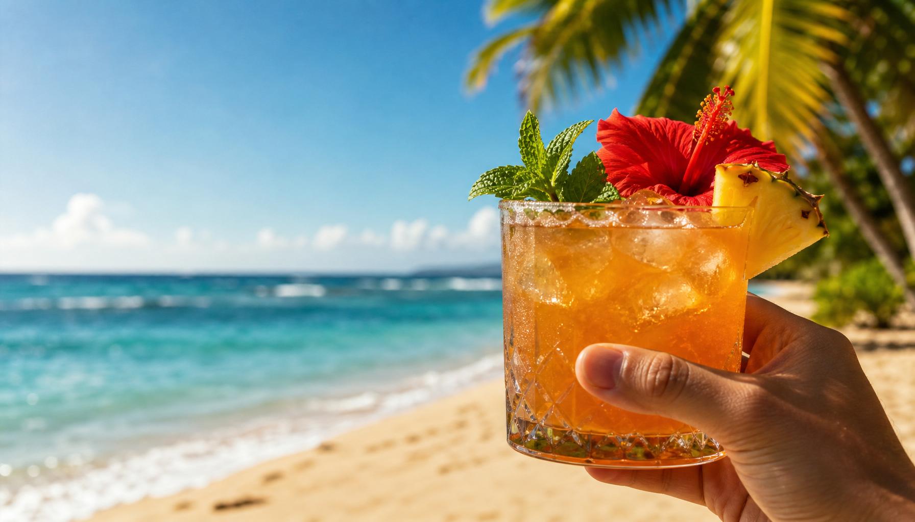Guest enjoying a fresh mai tai on Kaua‘i's South Shore